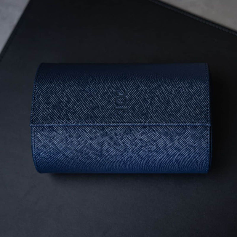 Navy Blue Saffiano 2 Slot Watch Roll 