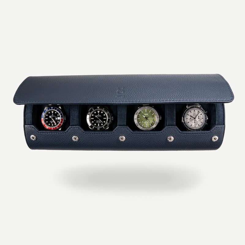 Navy Blue Watch Roll for four watches 