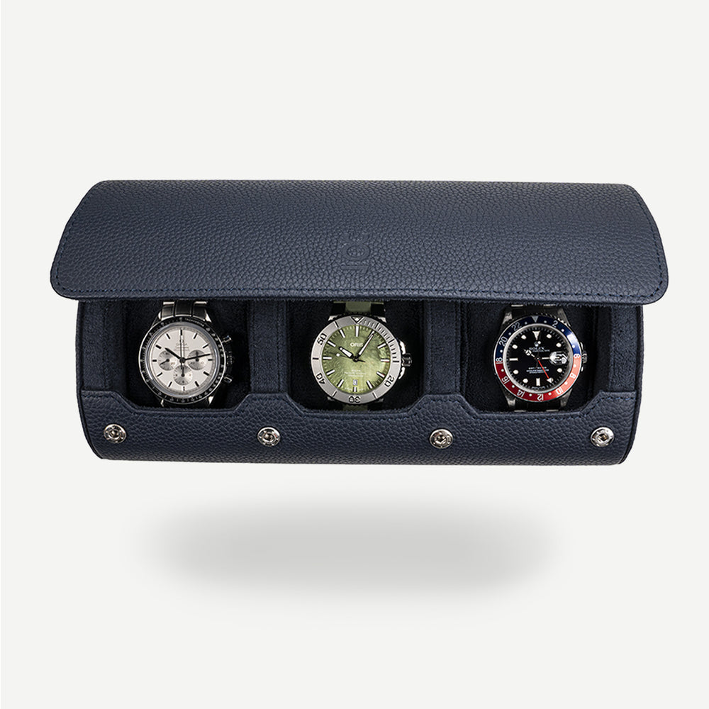 watch roll for three watches in navy blue