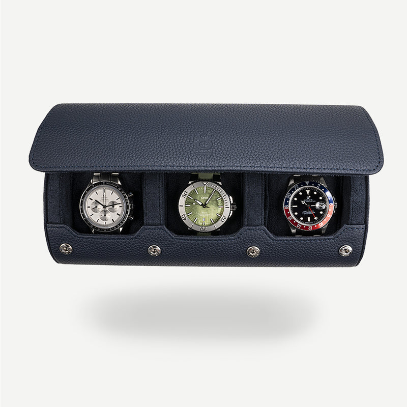 watch roll for three watches in navy blue