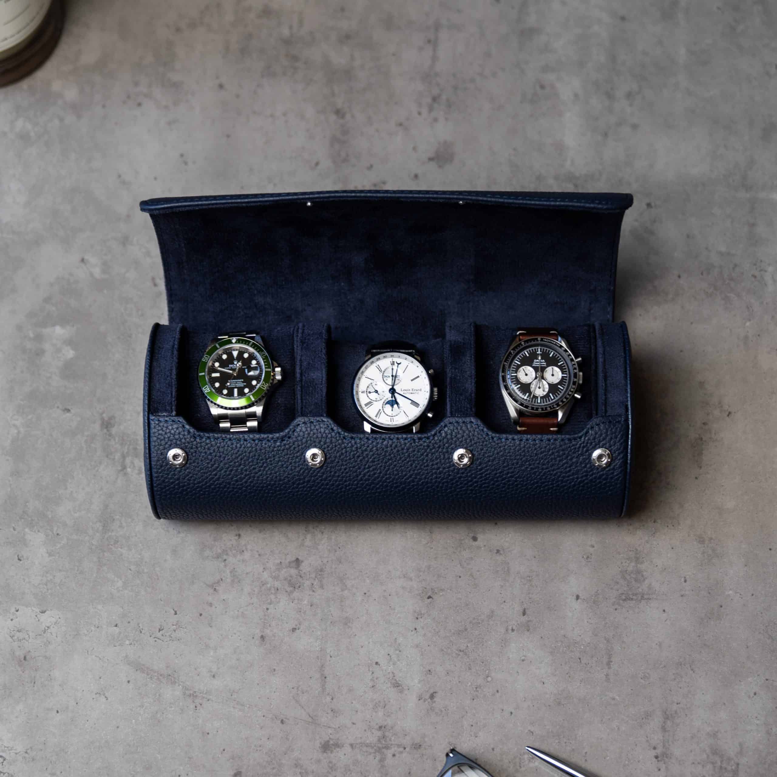 Watch Roll Large in Navy Blue Litchi