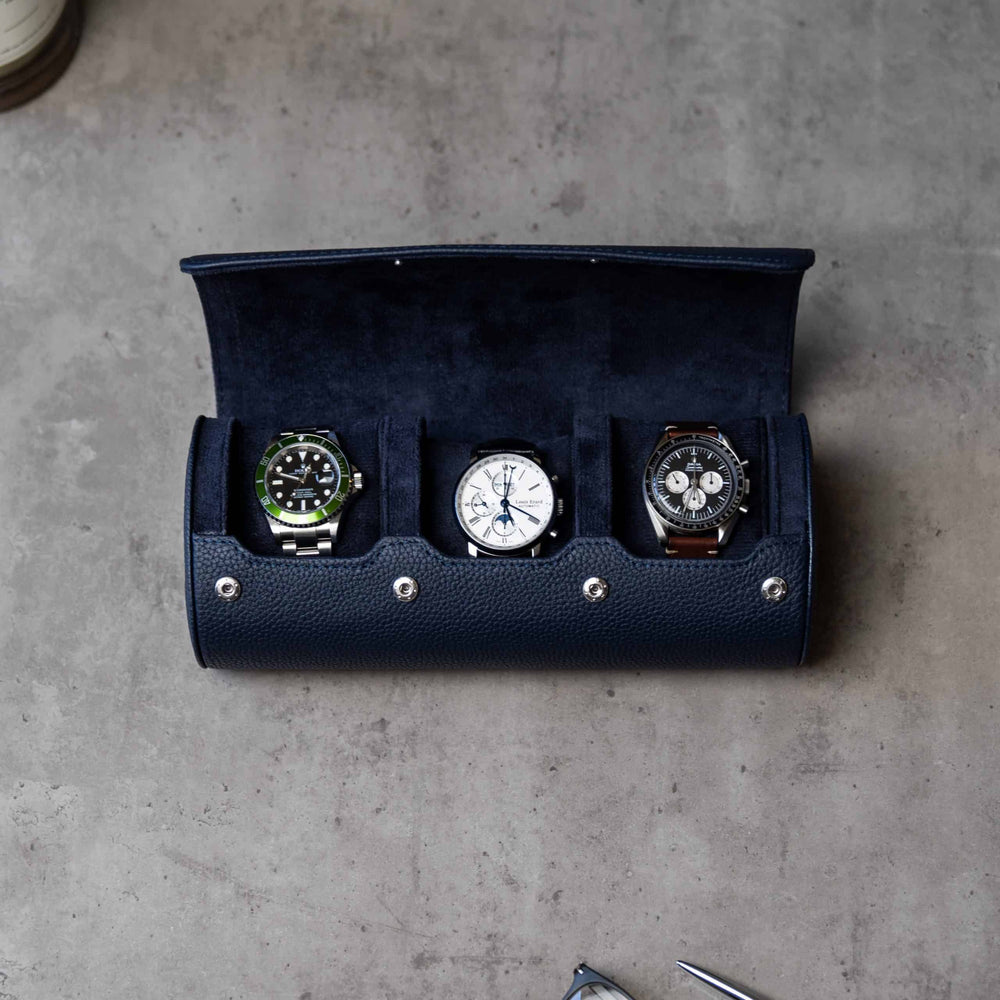 Watch Roll Large in Navy Blue Litchi