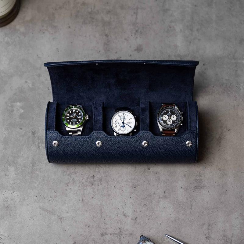 Watch Roll Large in Navy Blue Litchi