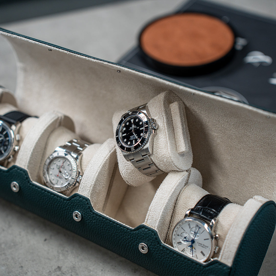 Watch Roll for 4 watches Dark Green Litchi