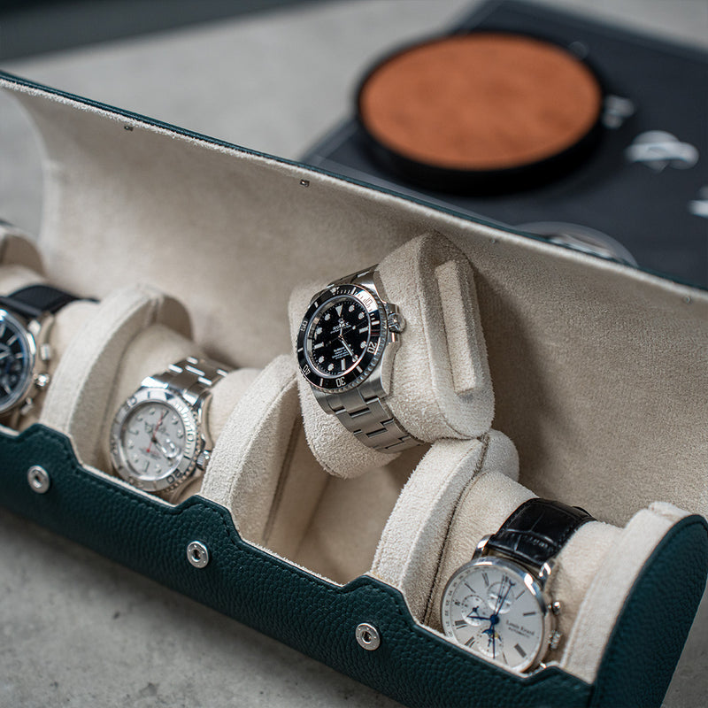 Watch Roll for 4 watches Dark Green Litchi